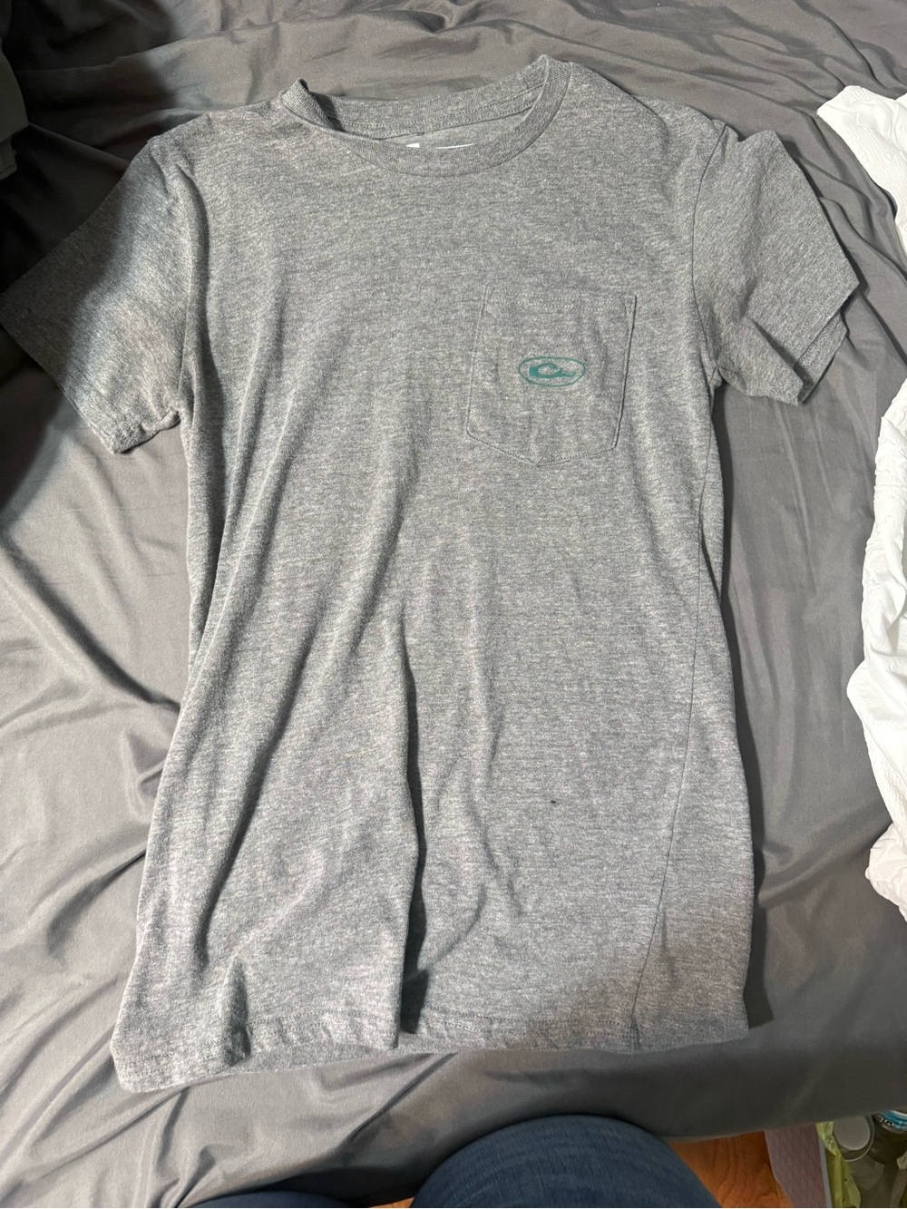 Drake Gray Short Sleeve Pocket Tee with Green Logo